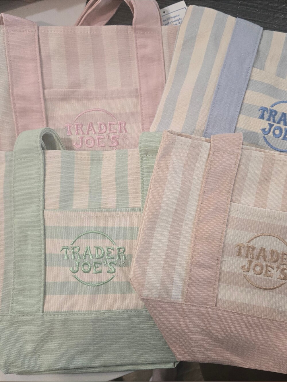Trader Joe’s Mini Pastel Stripe Canvas Tote Bag Limited Edition Set Of 4